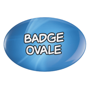 BADGESAGOGO.FR - Badge 100% personnalisé de forme ovale (7 x 4,5 cm) avant